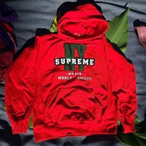 Red Supreme varsity hoodie
